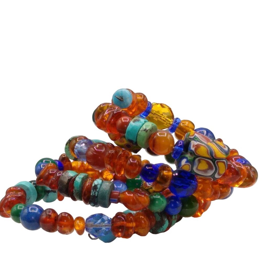 Memory Wire Wrap Gemstone Bracelet With Amber, Tu… - image 1